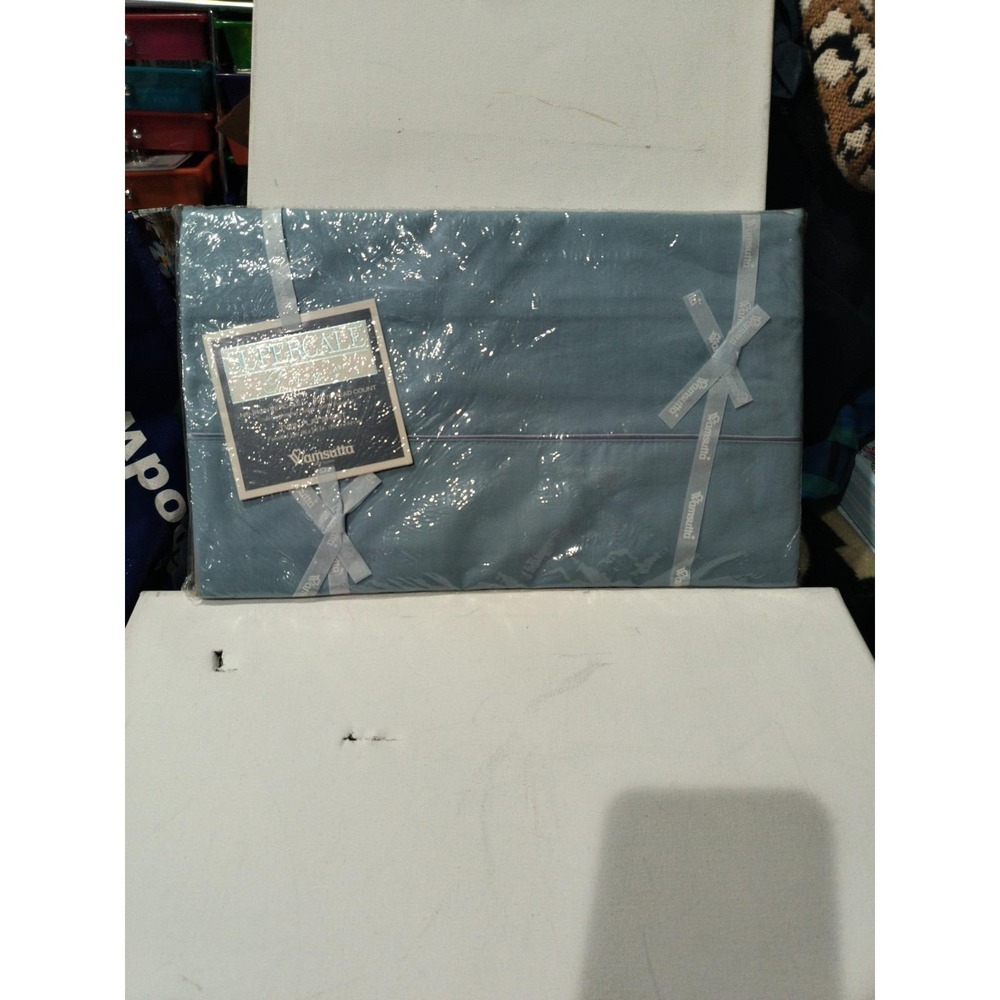 Wamsutta Supercale Plus No-Iron Twin Percale Flat  Sheet Blue NOS